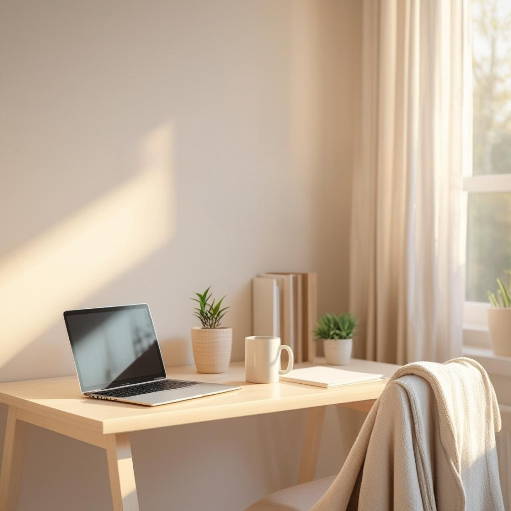 Escritorio ordenado y calido para una terapia online